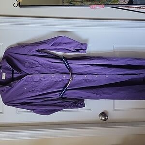 Vintage purple LL Bean button down corduroy belted shirt dress